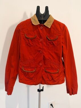 Vintage 2005 GAP Red Utility Jacket Corduroy Collar Women’s Size 10 Y2K